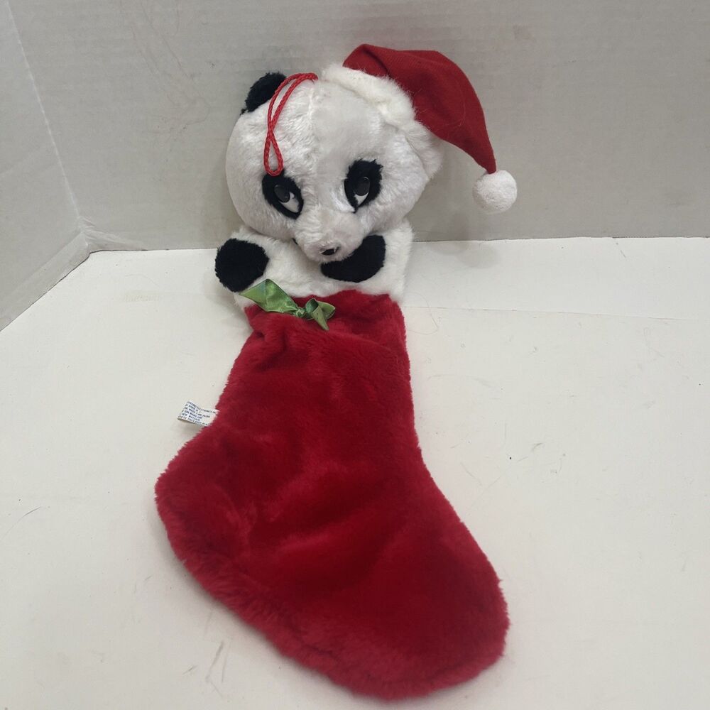 Vintage Christmas stocking Panda Bear 3D Head Plush Bag Hanger